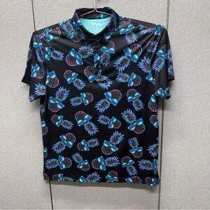 Birdie Bound Polo Shirt  Black Pineapple Short Sleeve Performance